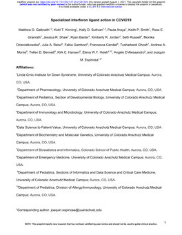 Specialized Interferon Ligand Action in COVID19