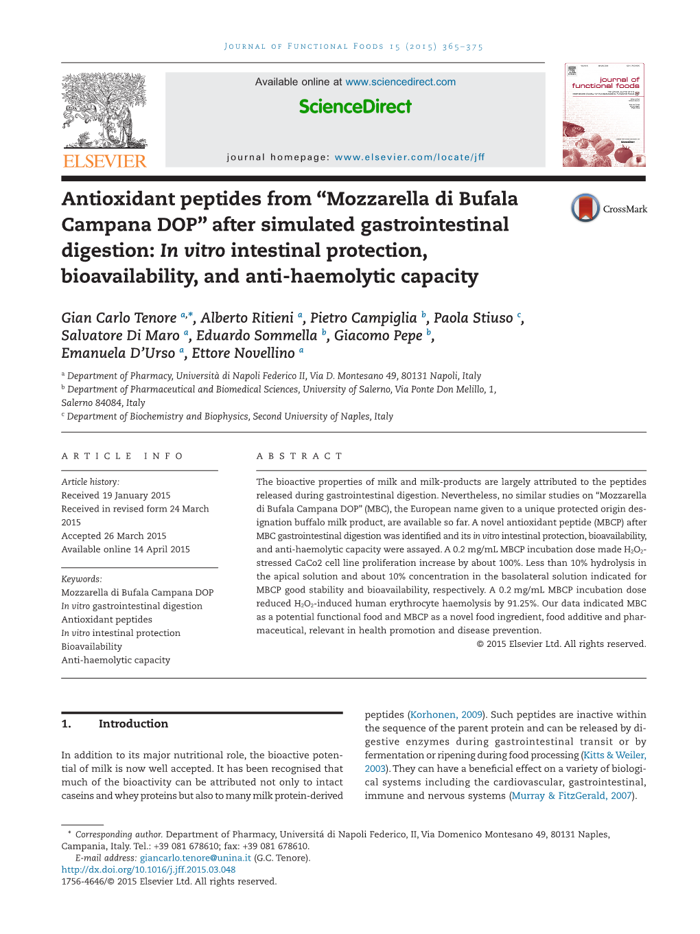 After Simulated Gastrointestinal Digestion: in Vitro Intestinal Protection, Bioavailability, and Anti-Haemolytic Capacity