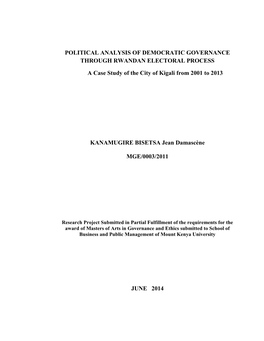 Political Analysis of Democratic Governance Through Rwandan Electoral Process