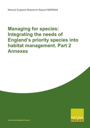 Managing for Species: Integrating the Needs of England’S Priority Species Into Habitat Management