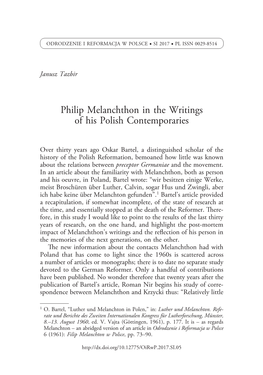 Philip Melanchthon in the Writings of His Polish Contemporaries