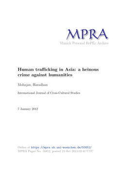 Human Trafficking in Asia: a Heinous Crime Against Humanities