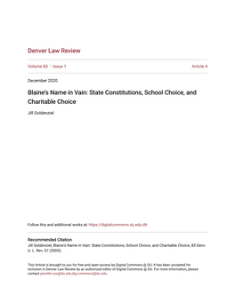 Blaine's Name in Vain: State Constitutions, School Choice, and Charitable Choice