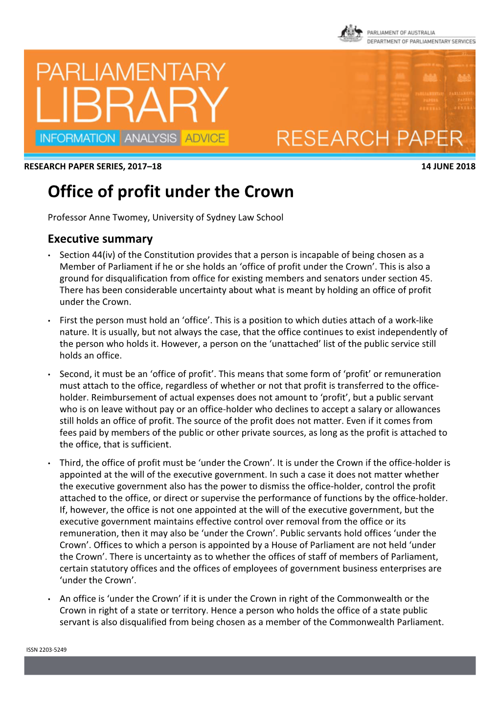 Office of Profit Under the Crown