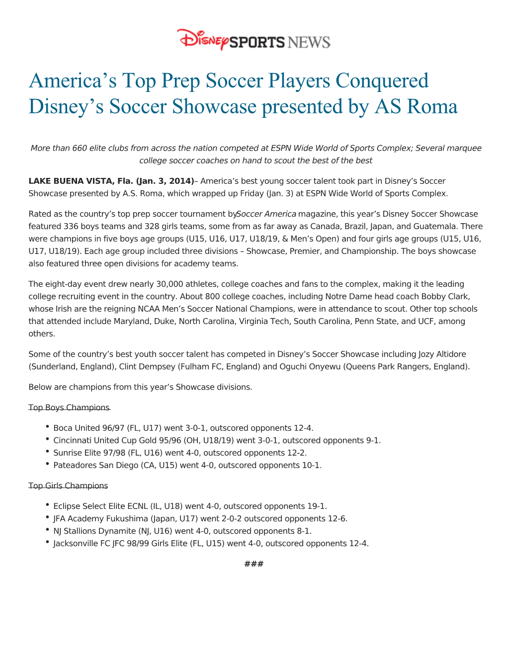 America's Top Prep Soccer Players Conquered Disney's Soccer