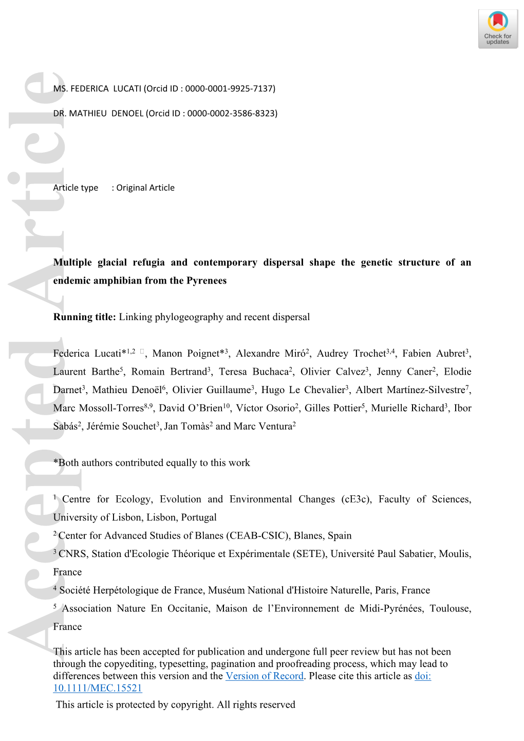 Multiple Glacial Refugia and Contemporary Dispersal Shape the Genetic Structure of an Endemic Amphibian from the Pyrenees