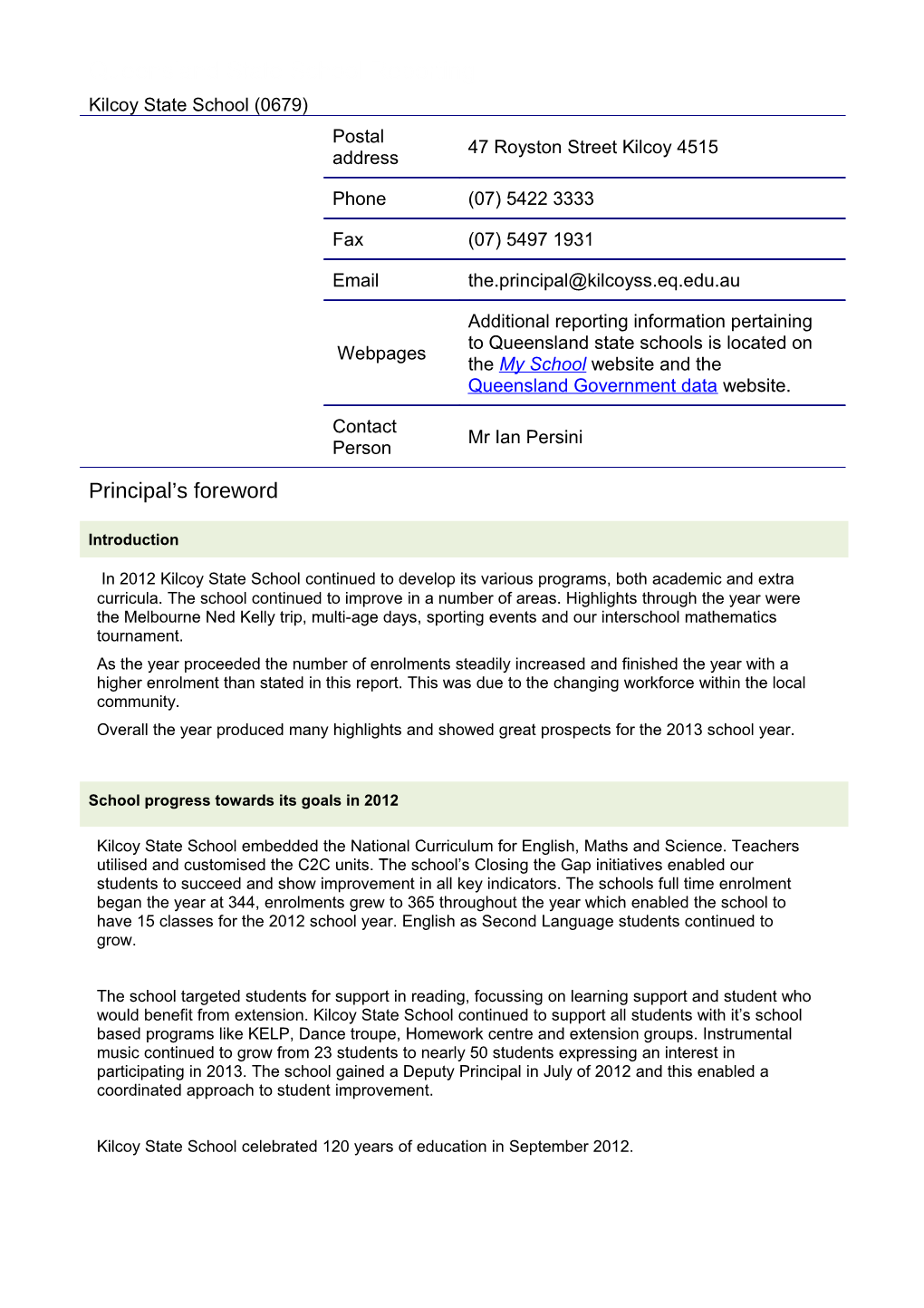 School Progress Towards Its Goals in 2012