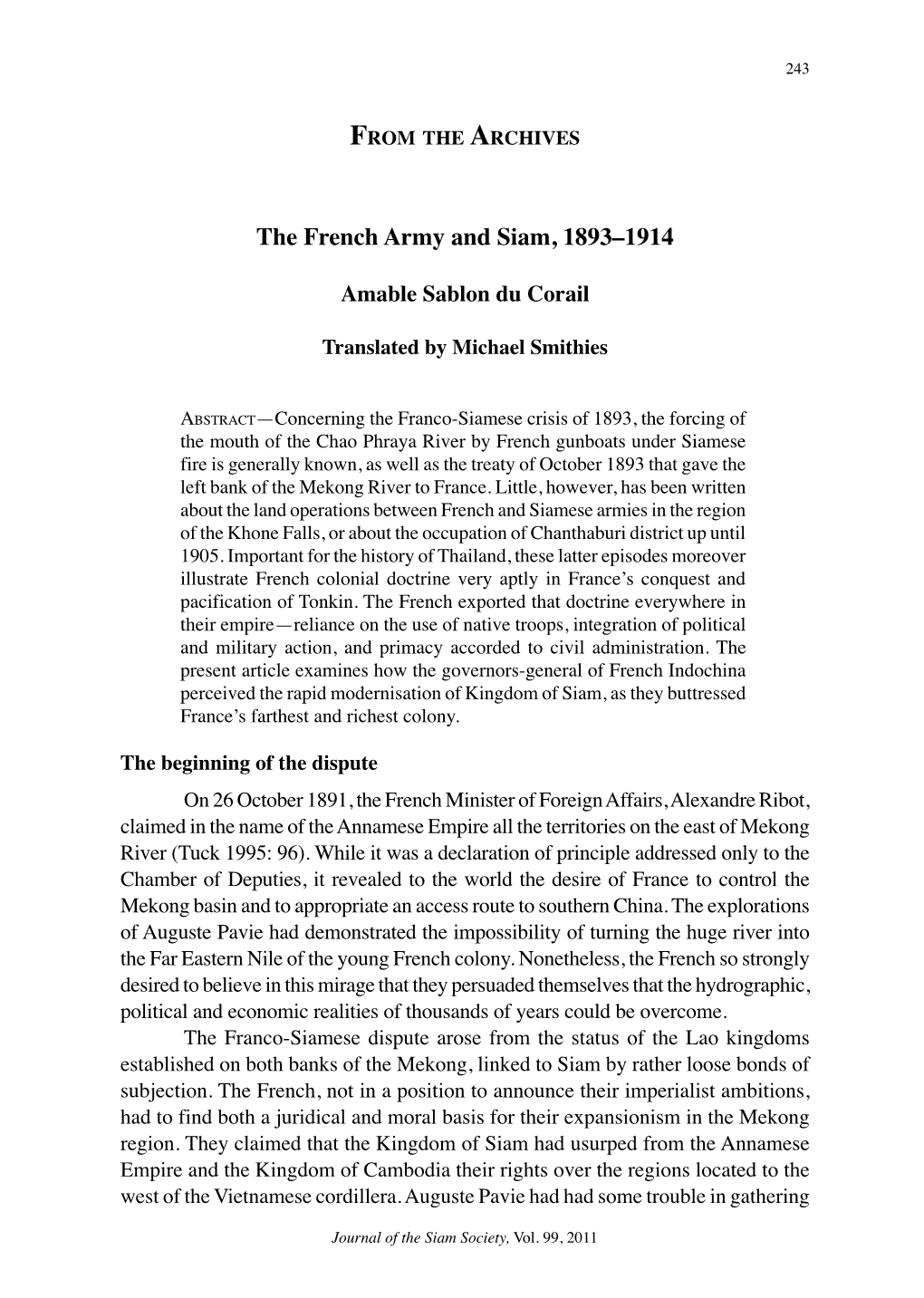 The French Army and Siam, 1893–1914