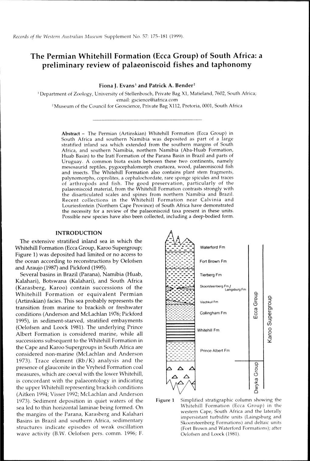 Ecca Group) of South Africa: a Preliminary Review of Palaeoniscoid Fishes and Taphonomy