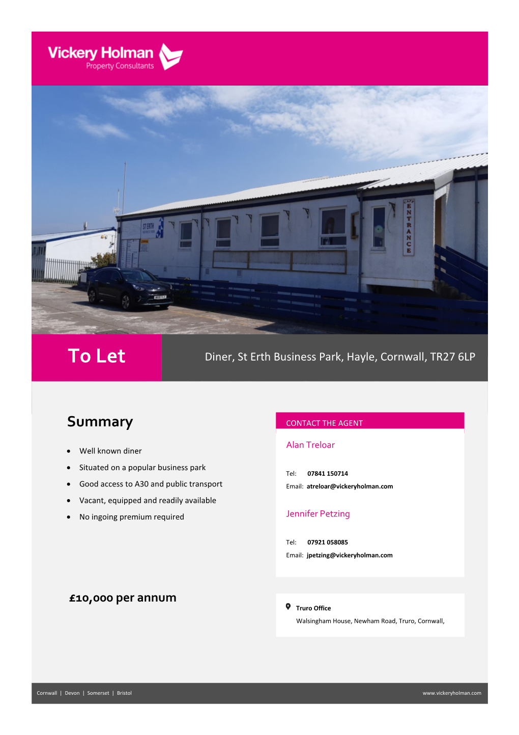 To Let Diner, St Erth Business Park, Hayle, Cornwall, TR27 6LP