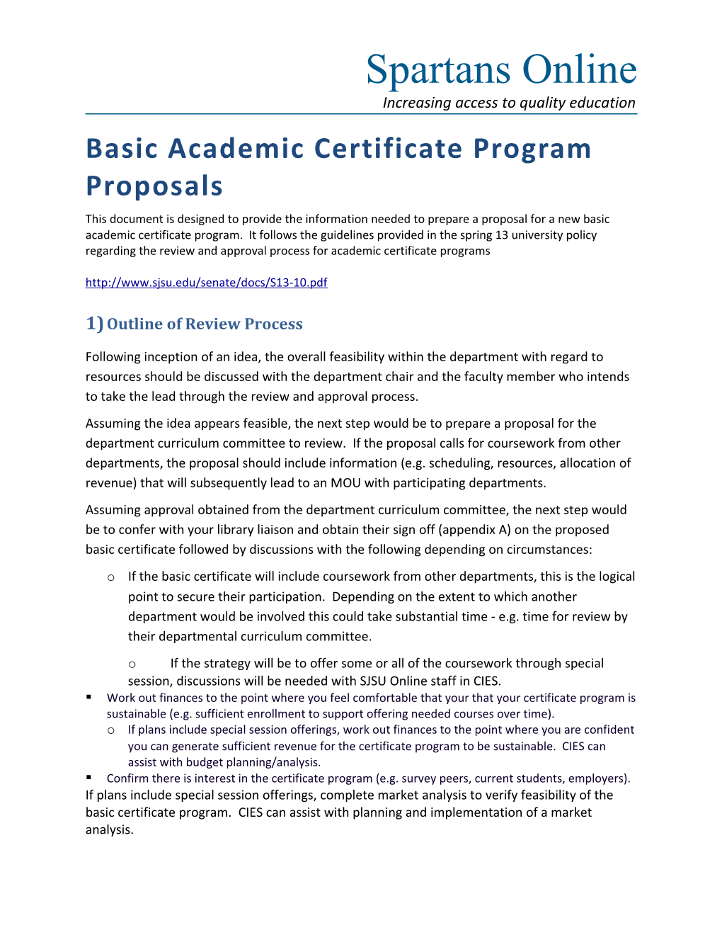 Basic Academic Certificate Program Proposals