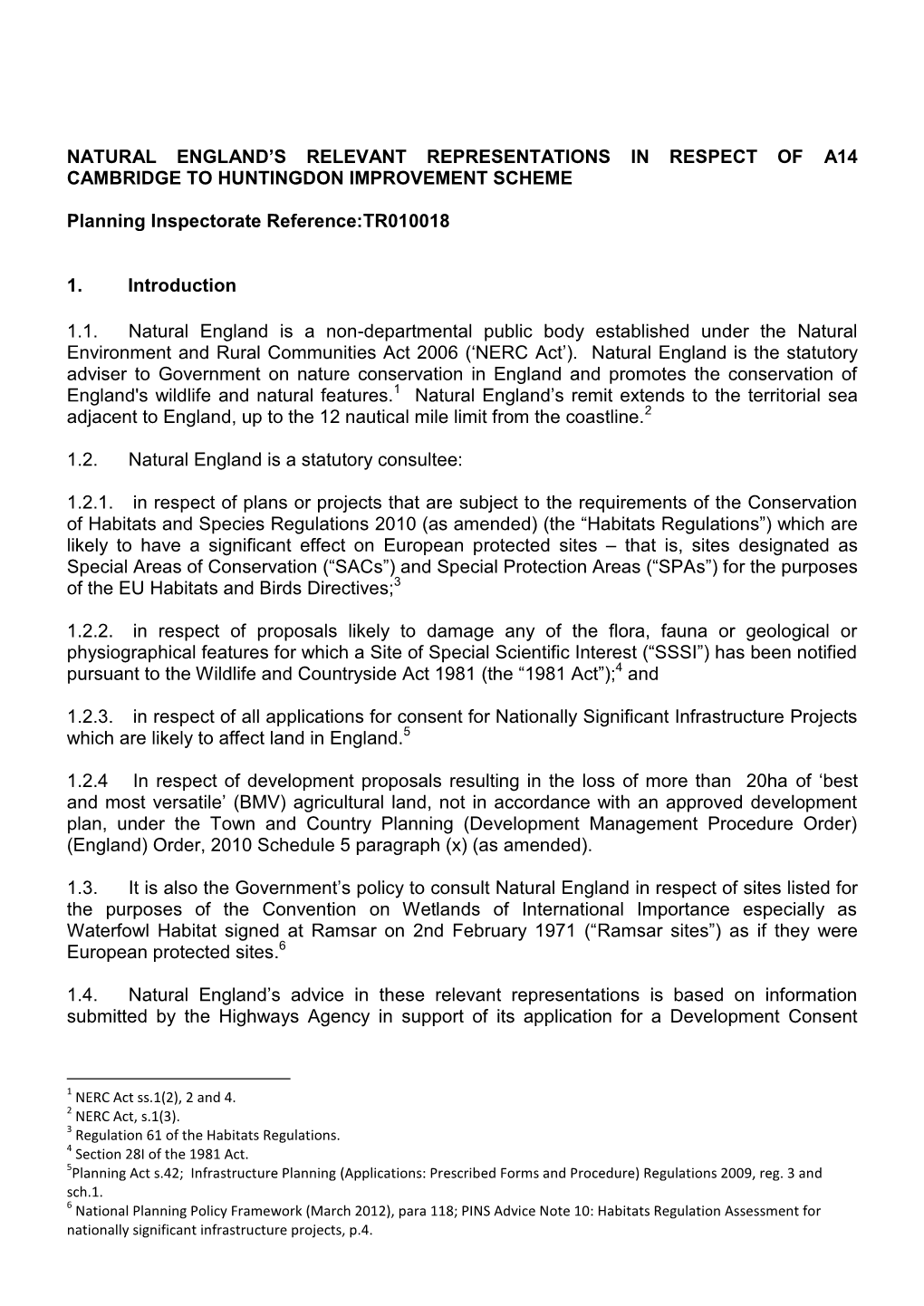 Natural England's Relevant Representations in Respect