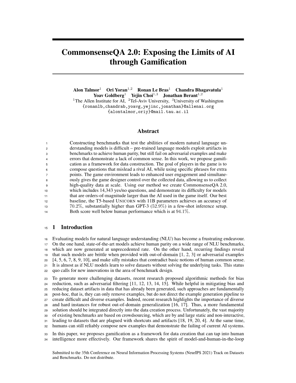 Commonsenseqa 2.0: Exposing the Limits of AI Through Gamification