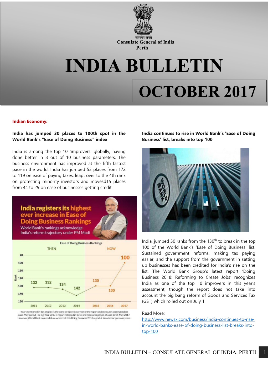 India Bulletin Newsletter for October 2017