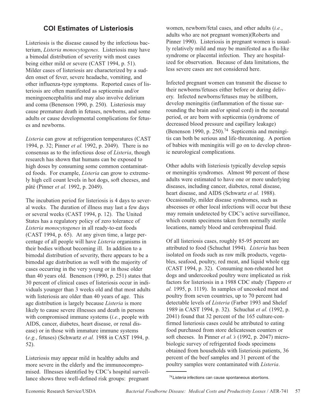 COI Estimates of Listeriosis