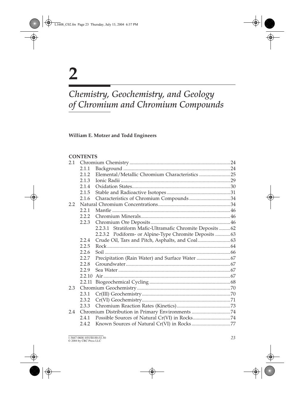 Chemistry, Geochemistry, and Geology of Chromium and Chromium Compounds