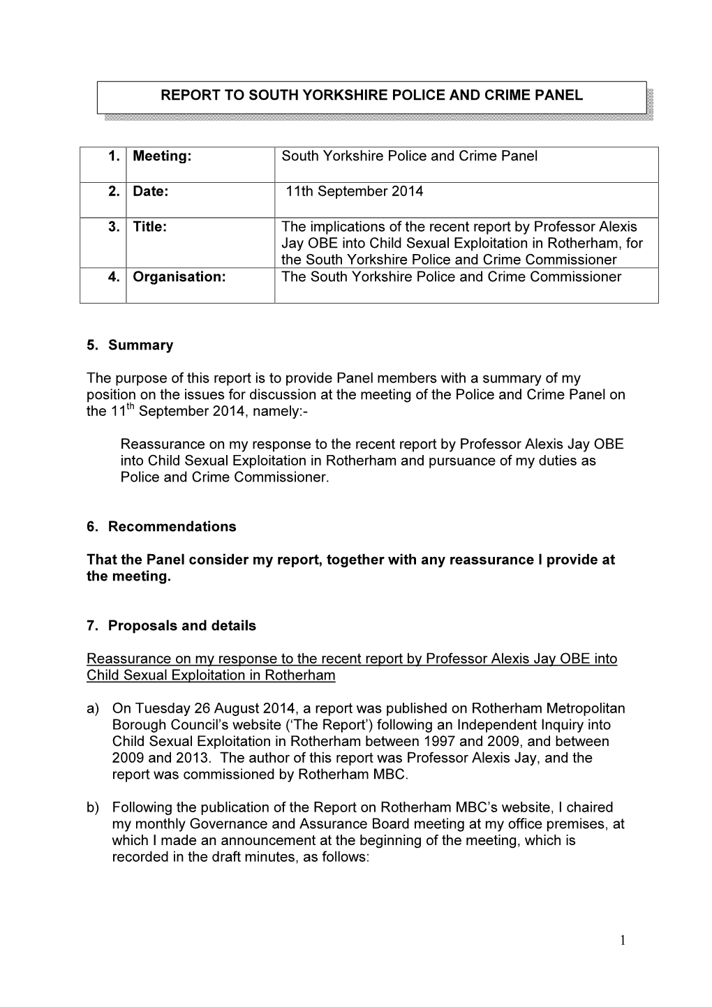 South Yorkshire Police and Crime Panel 2. Date