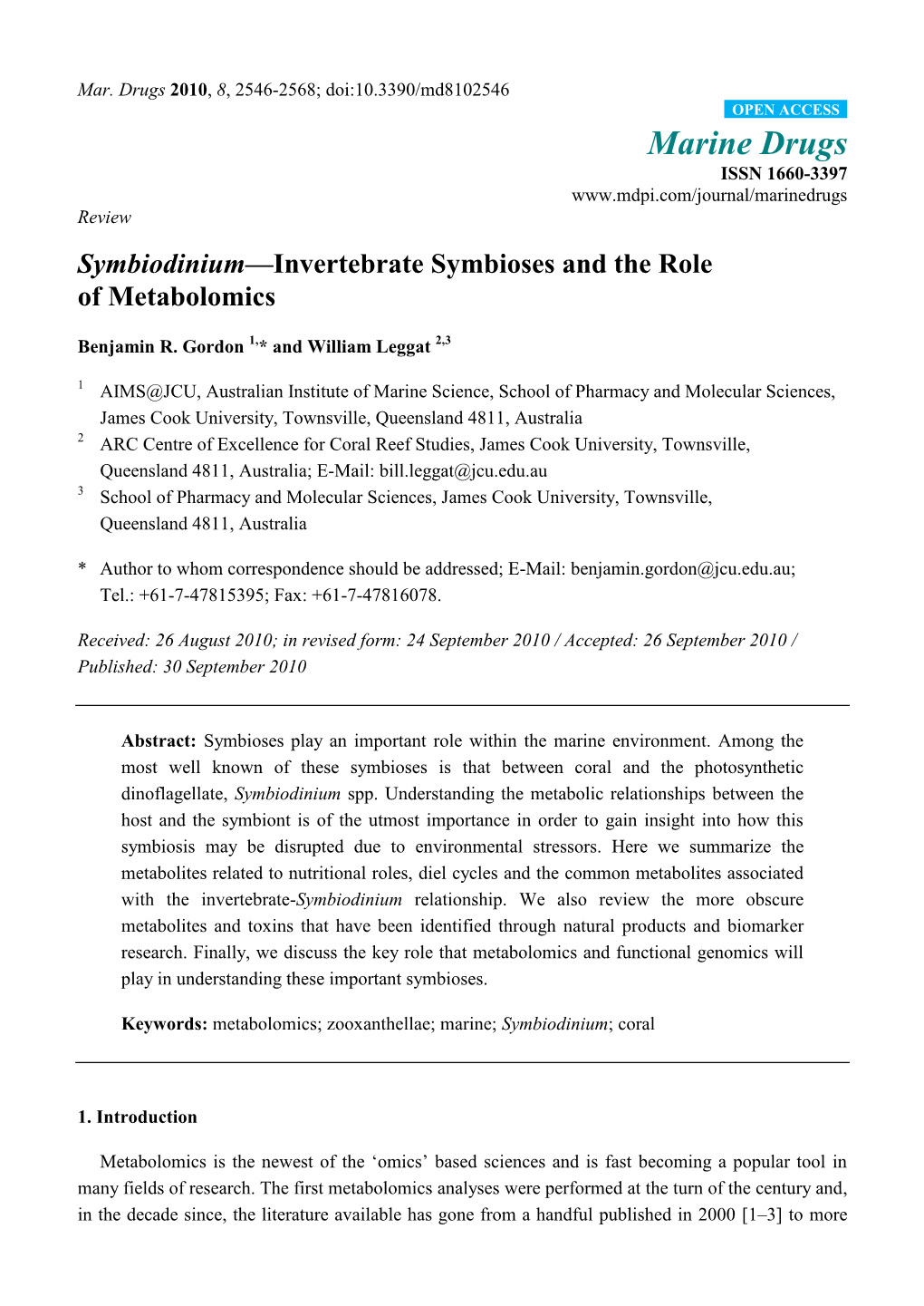 Symbiodinium—Invertebrate Symbioses and the Role of Metabolomics