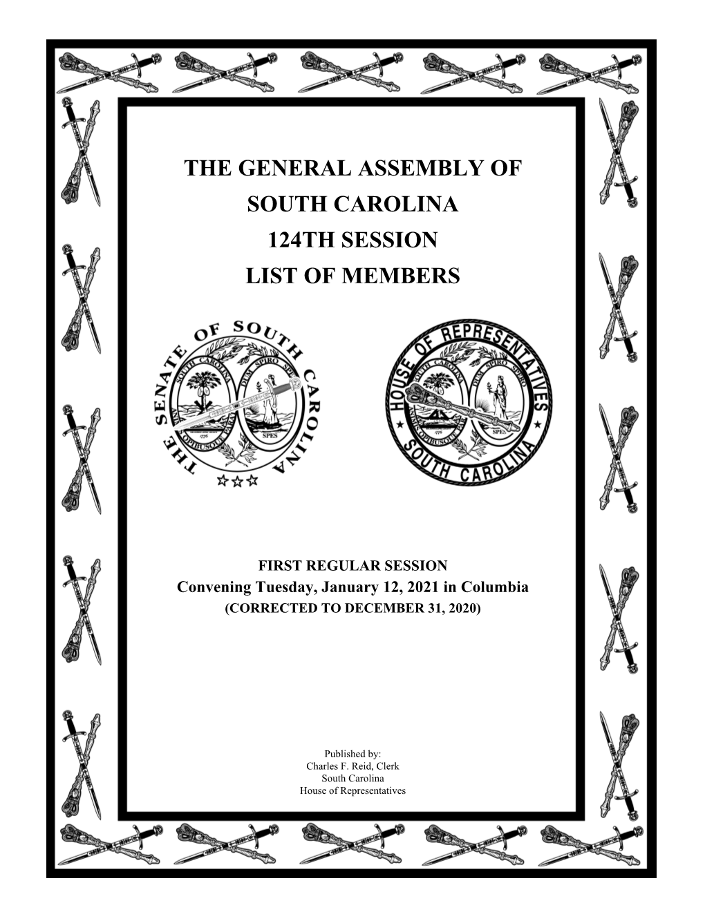 The General Assembly of South Carolina 124Th Session List of Members