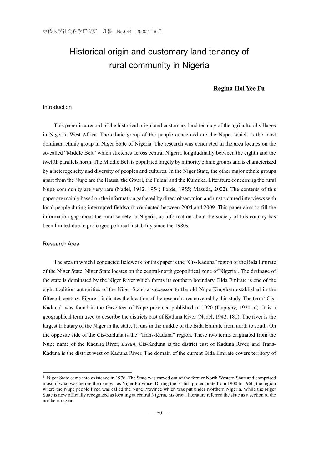 Historical Origin and Customary Land Tenancy of Rural Community in Nigeria