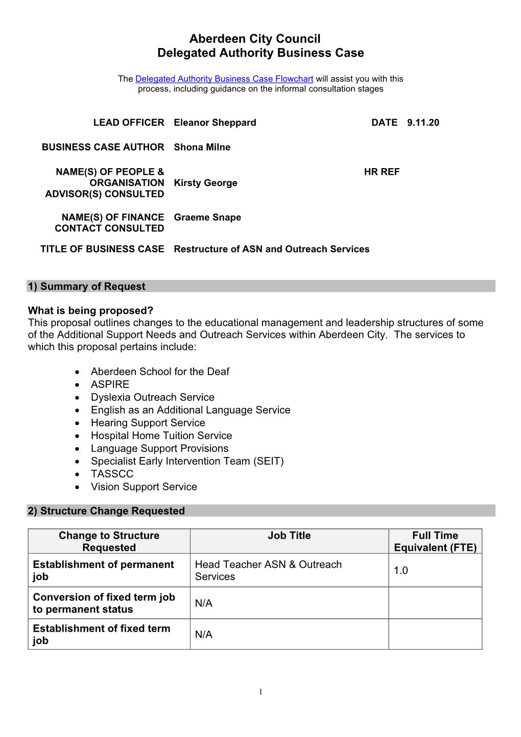 Aberdeen City Council Delegated Authority Business Case