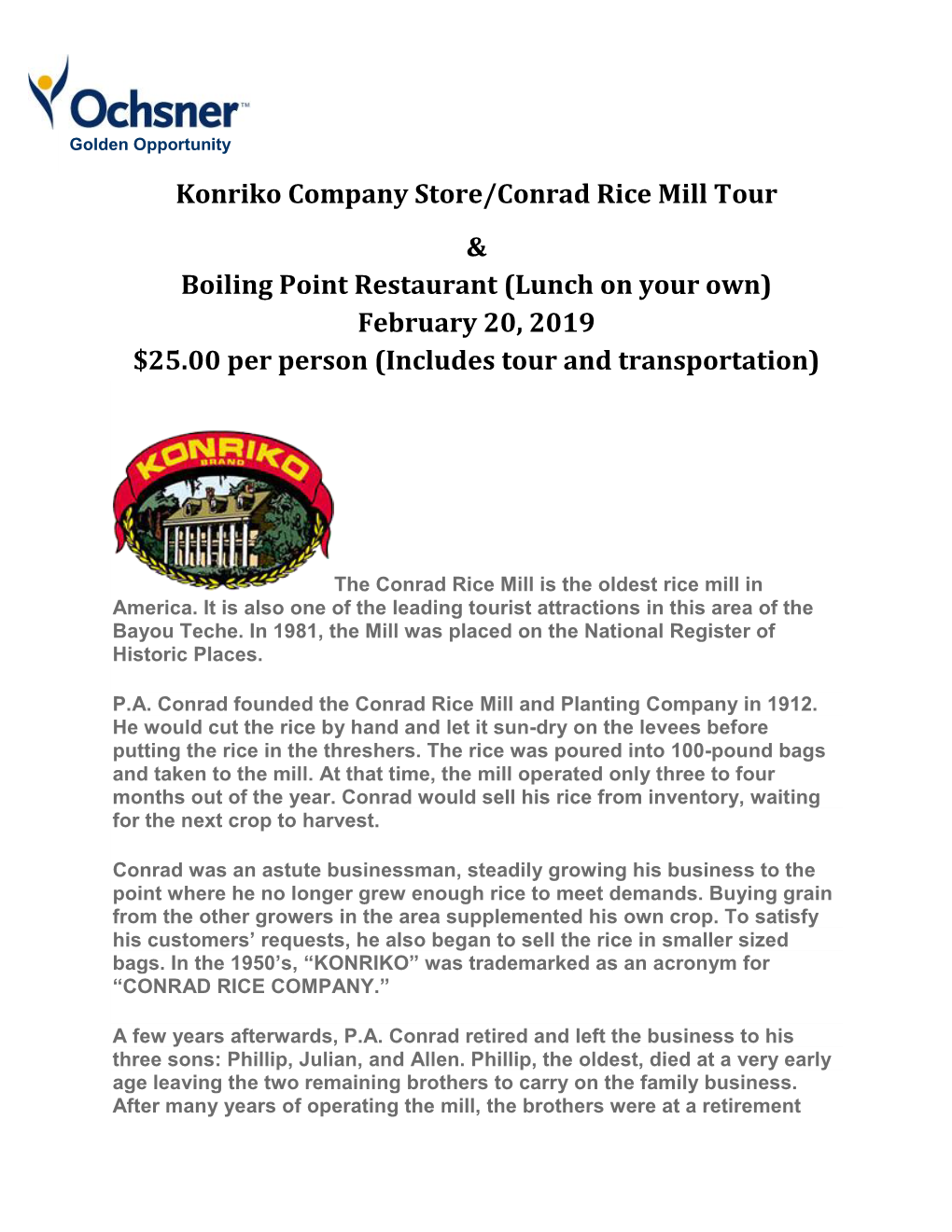 Konriko Company Store/Conrad Rice Mill Tour & Boiling Point