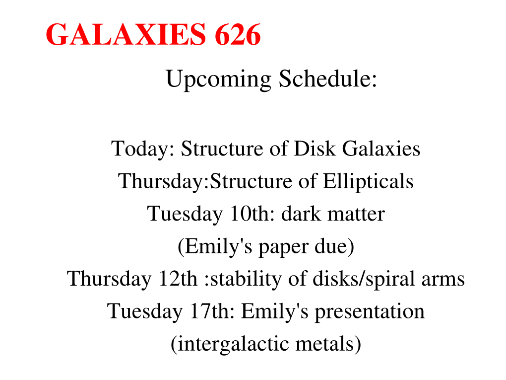 Lecture 18, Structure of Spiral Galaxies