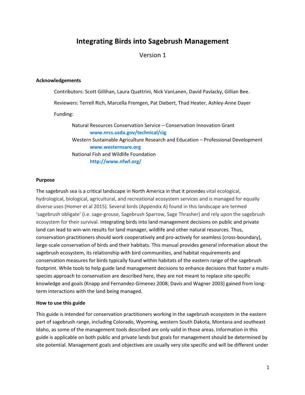 Integrating Birds Into Sagebrush Management Version 1