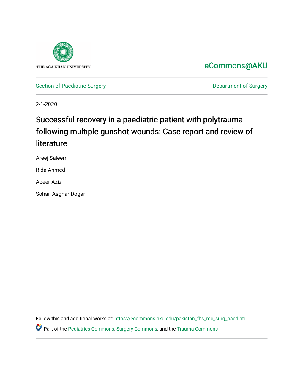 Successful Recovery in a Paediatric Patient with Polytrauma Following Multiple Gunshot Wounds: Case Report and Review of Literature