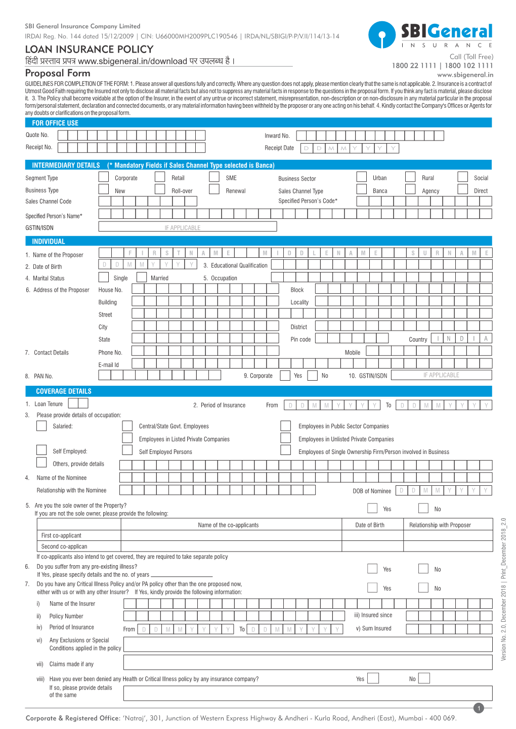 Loan Insurance Proposal Form