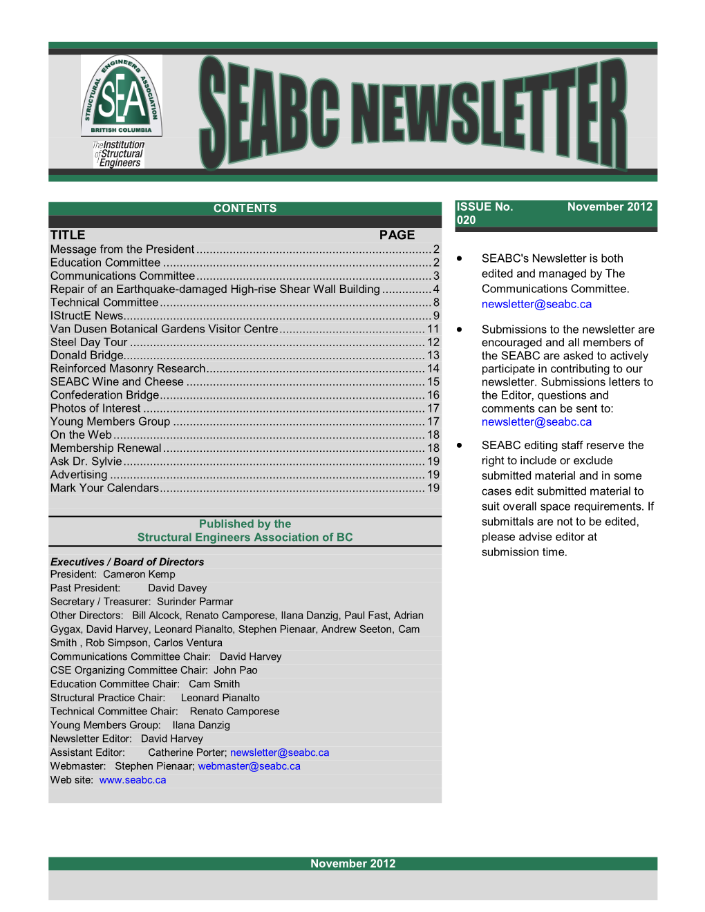 SEABC Newsletter November 2012