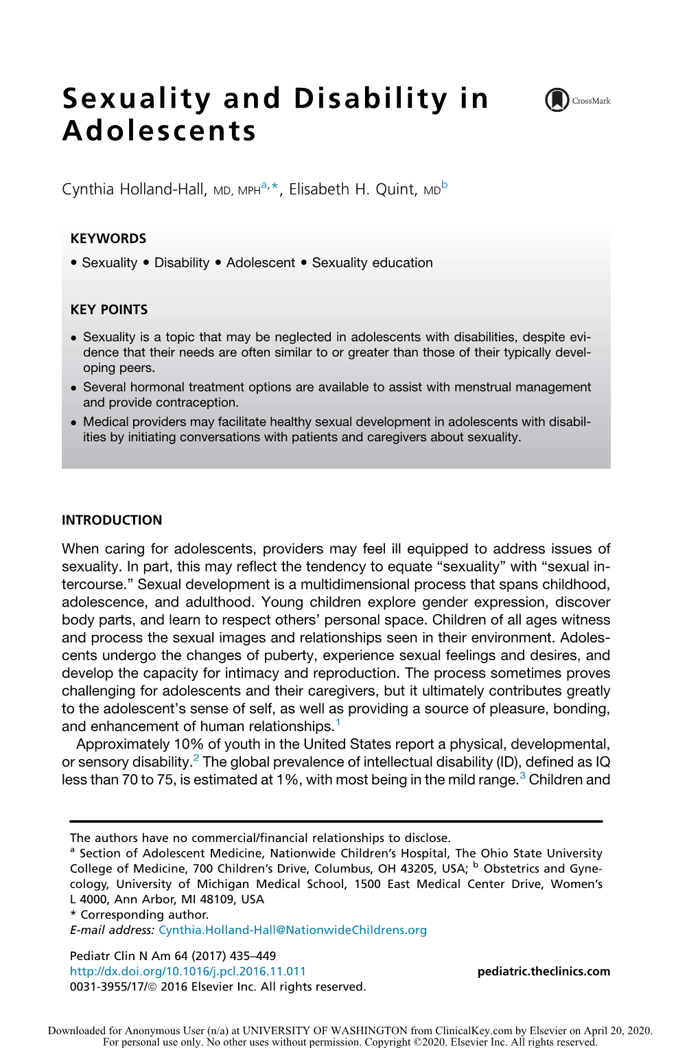 Sexuality and Disability in Adolescents