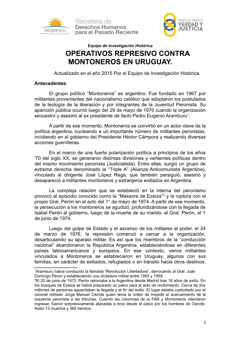 Operativos Represivo Contra Montoneros En Uruguay