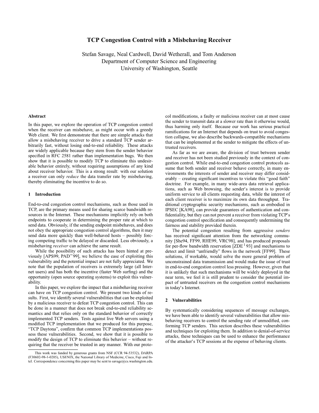 TCP Congestion Control with a Misbehaving Receiver