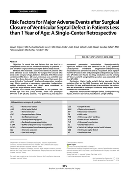 Risk Factors for Major Adverse Events After Surgical Closure of Ventricular Septal Defect in Patients Less Than 1 Year of Age: a Single-Center Retrospective