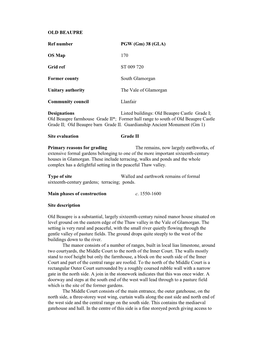 OLD BEAUPRE Ref Number PGW (Gm) 38 (GLA) OS Map 170 Grid Ref ST 009 720 Former County South Glamorgan Unitary Authority the Va