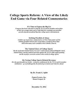 College Sports Reform: a View of the Likely End Game Via Four Related Commentaries