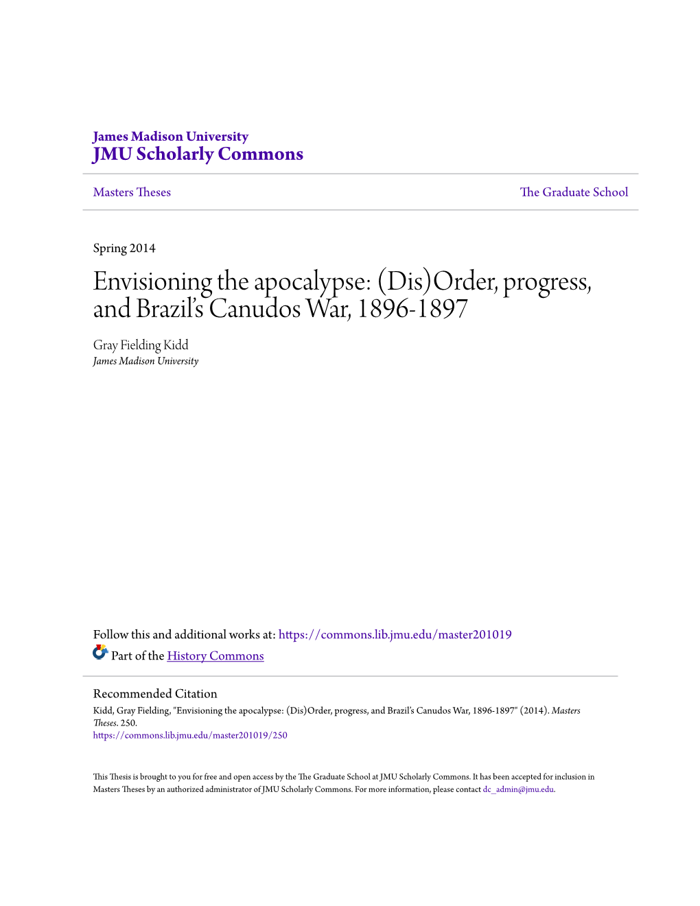 Order, Progress, and Brazil's Canudos War, 1896-1897