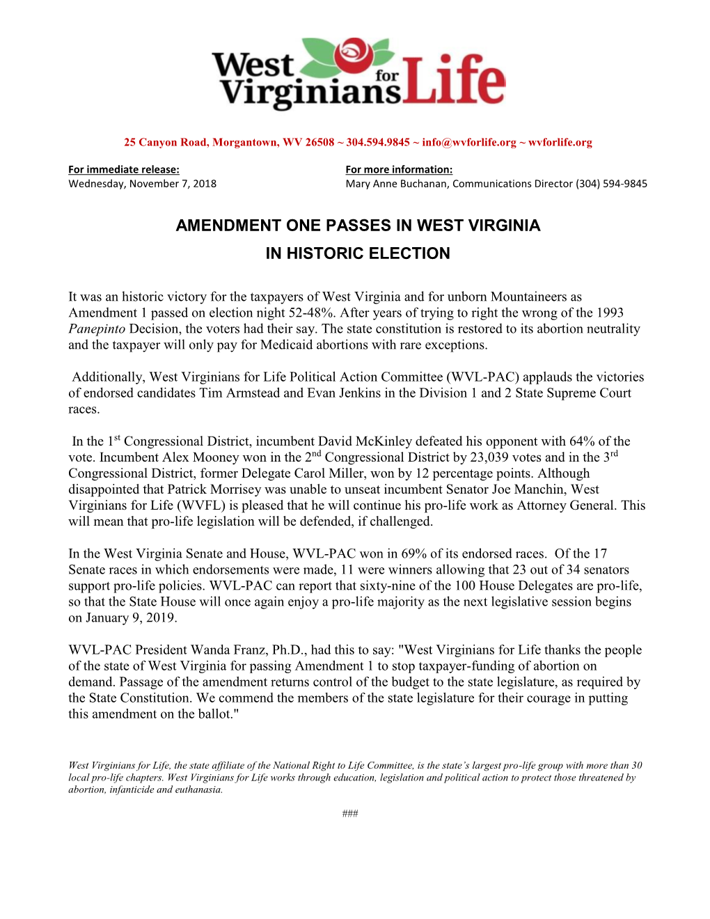 Amendment One Passes in West Virginia in Historic Election