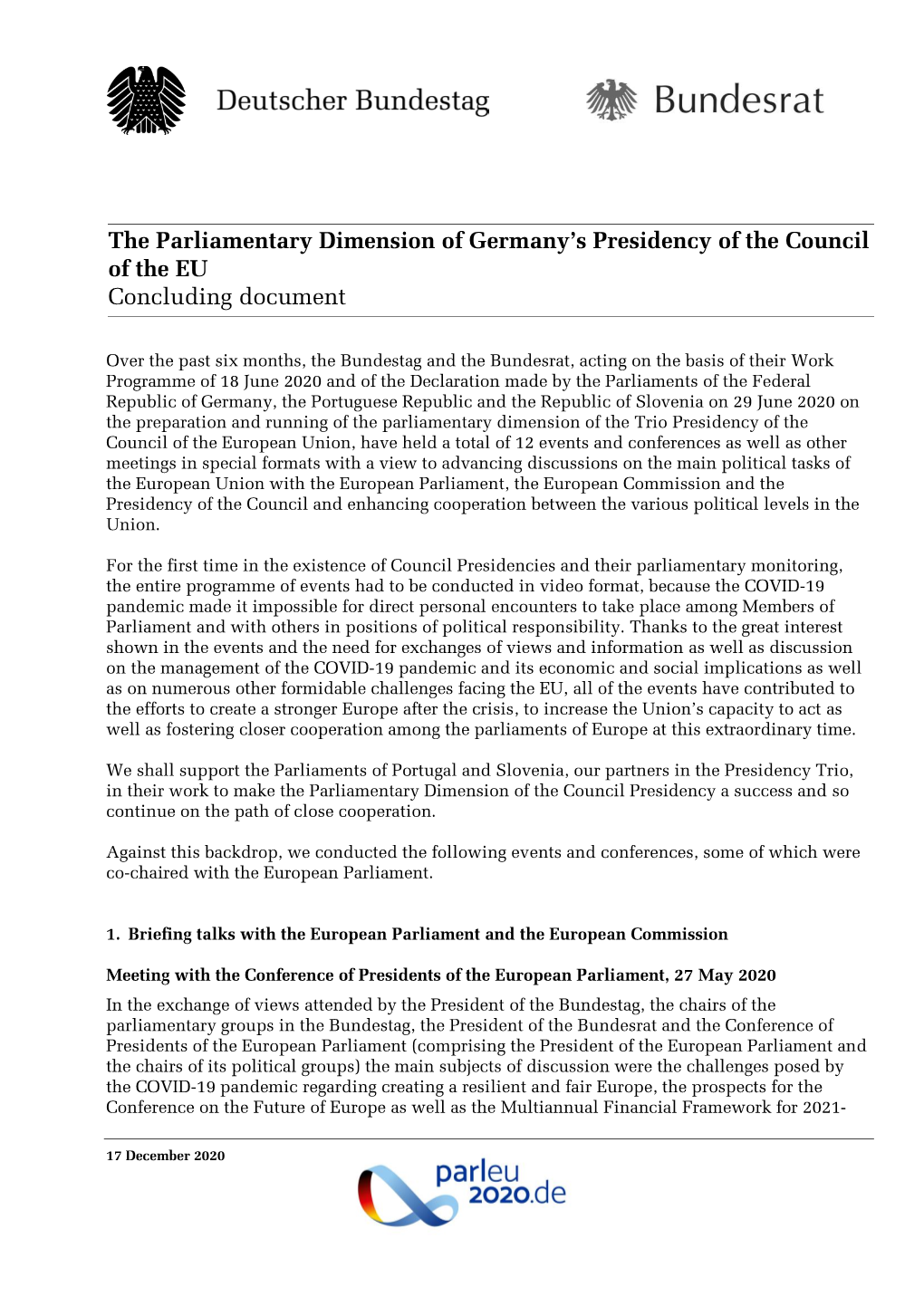 The Parliamentary Dimension of Germany's Presidency of The