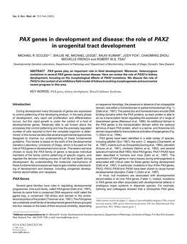 PAX Genes in Development and Disease: the Role of PAX2 in Urogenital Tract Development