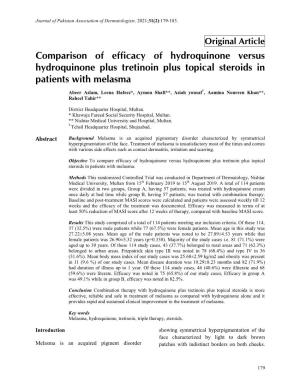 Comparison of Efficacy of Hydroquinone Versus Hydroquinone Plus Tretinoin Plus Topical Steroids in Patients with Melasma