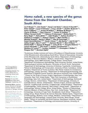 Homo Naledi, a New Species of the Genus Homo from the Dinaledi