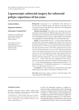 Laparoscopic Colorectal Surgery for Colorectal Polyps: Experience of Ten Years