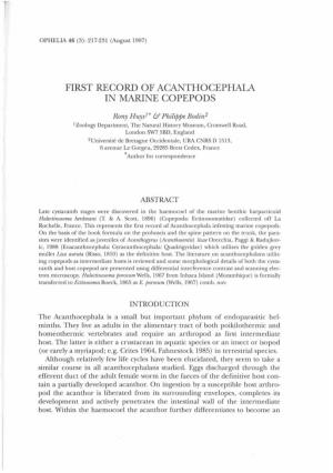 First Record of Acanthocephala in Marine Copepods