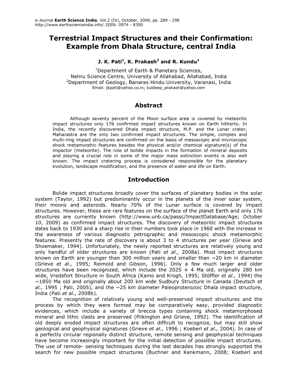 Terrestrial Impact Structures and Their Confirmation: Example from Dhala Structure, Central India