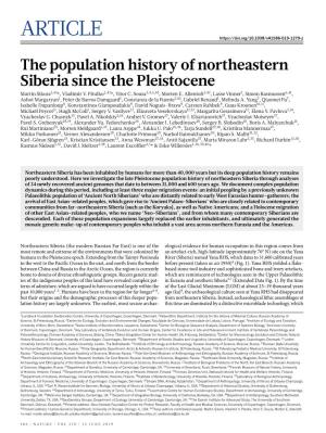 The Population History of Northeastern Siberia Since the Pleistocene Martin Sikora1,43*, Vladimir V
