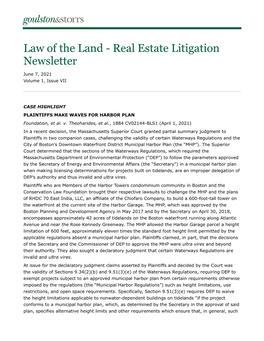 Law of the Land - Real Estate Litigation Newsletter