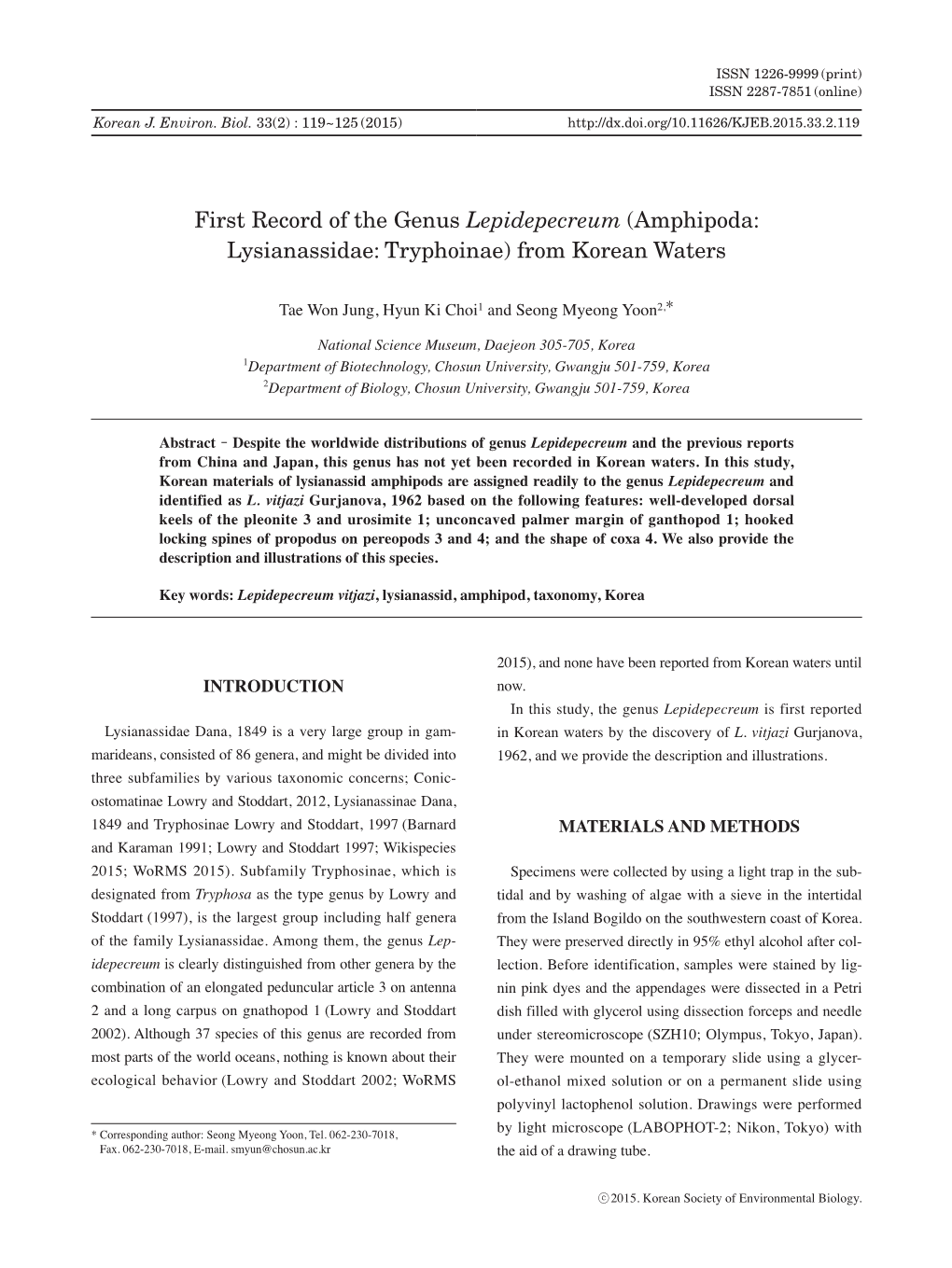 First Record of the Genus Lepidepecreum (Amphipoda: Lysianassidae: Tryphoinae) from Korean Waters