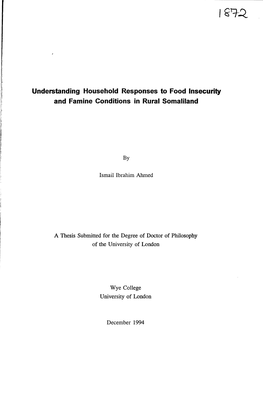 Understanding Household Responses to Food Insecurity and Famine Conditions in Rural Somaliland